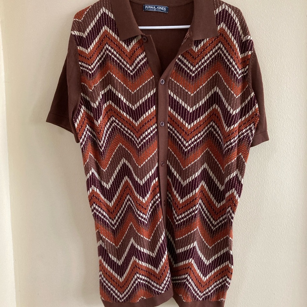 Paul Jones - Trail-Side Men's Brown Zigzag Polo Shirt